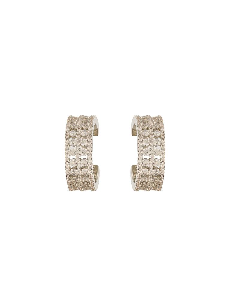 White Rhodium Ad Studded C Shaped Minimal  Bali Studds Earrings : SJER2734