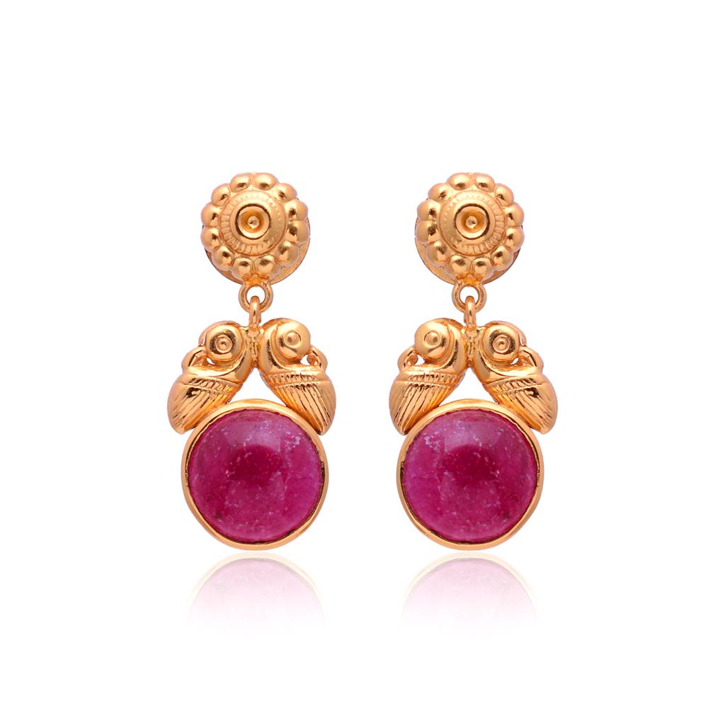 925 Sterling Silver Dangling Earring With 24K Gold Plated And Ropada Ruby : 2736