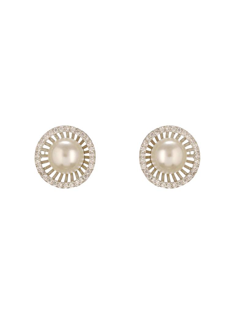 Silver Plated Ad Studded Orbital  Pearl Minimal Studds Earrings : SJER2740