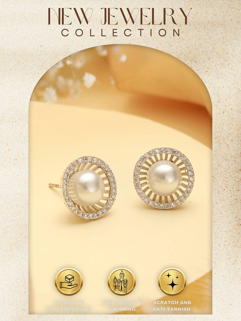 Silver Plated Ad Studded Orbital  Pearl Minimal Studds Earrings : SJER2740
