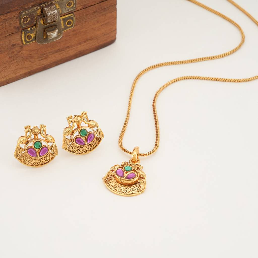 Stunning Muticolor Gold Pendant Set : SJ1388