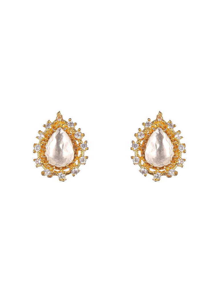 Gold Plated Kundan Polki Studded Tear Drop Delicate Chain Jewellery Set : SJNK2750