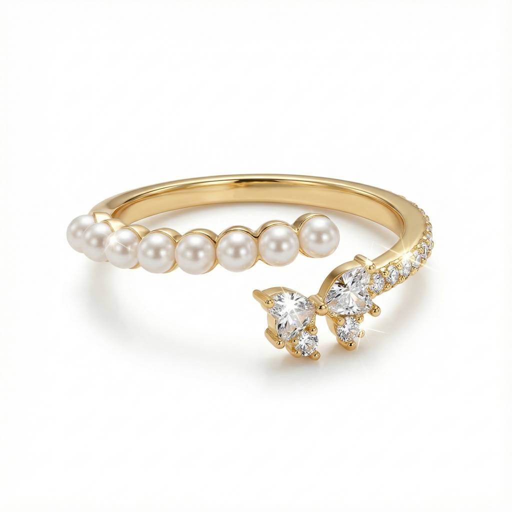 Korean Ethereal Butterfly & Pearl Open Ring : YUFSRG203