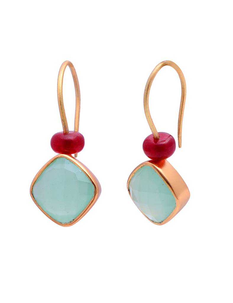 925 Sterling Dangling Studs With 24K Gold Plated And Peru Calsi Stone : 2796
