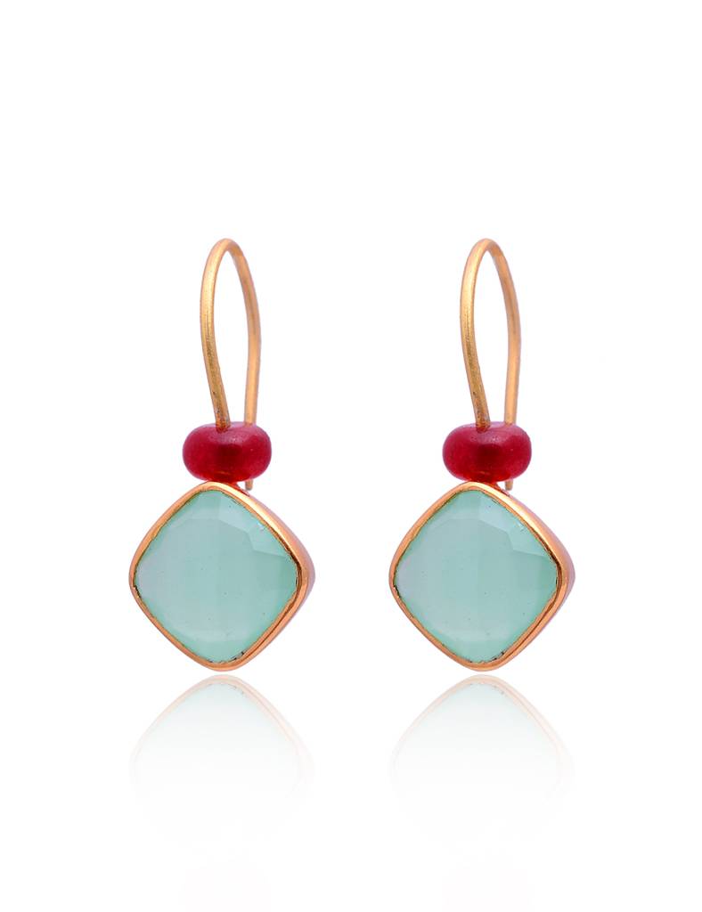925 Sterling Dangling Studs With 24K Gold Plated And Peru Calsi Stone : 2796