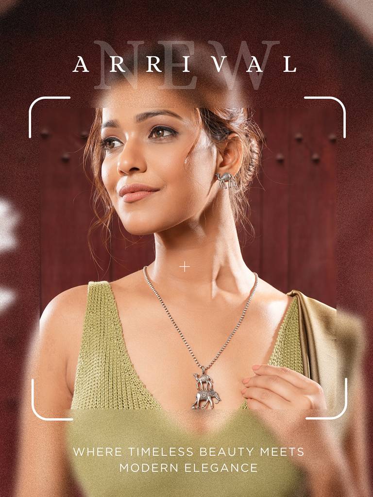 Oxidised Silver Toned Statement Tribal  Minimal Camel & Elephant Motif Funky Pendant  Chain Jewellery Set : SJLK2798