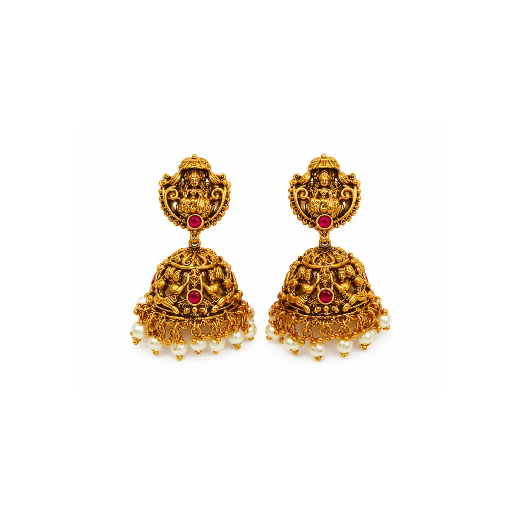 1 Gram Gold Pendant Set | Barrel Bead Chain With Elephant Lakshmi : J-969