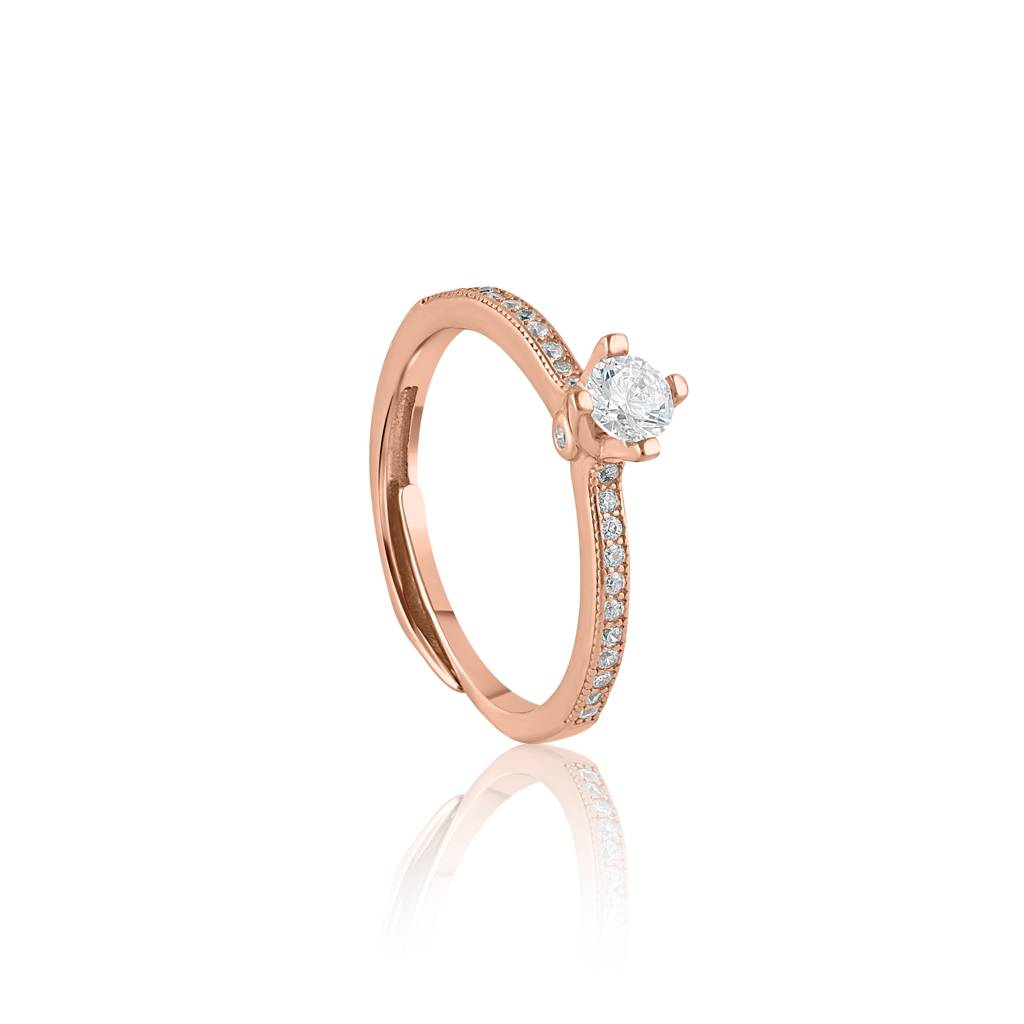 925 Sterling Silver Rose Gold Solitaire Engagement Ring : RJSPRG42