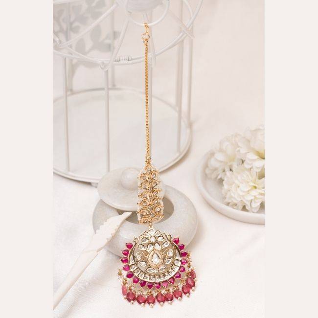 Huma Polki Pink Maangtikka : PA-138