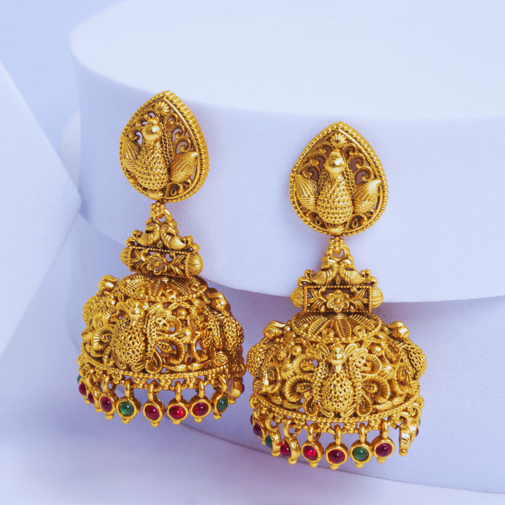 Gandaberunda South Indian Temple Jewellery Jhumka Earrings For Bridal & Traditional Wear : R-1277