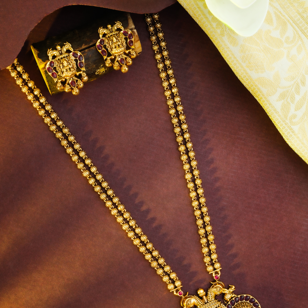 Gandaberunda Temple Necklace Set – Antique South Indian Design : T-44