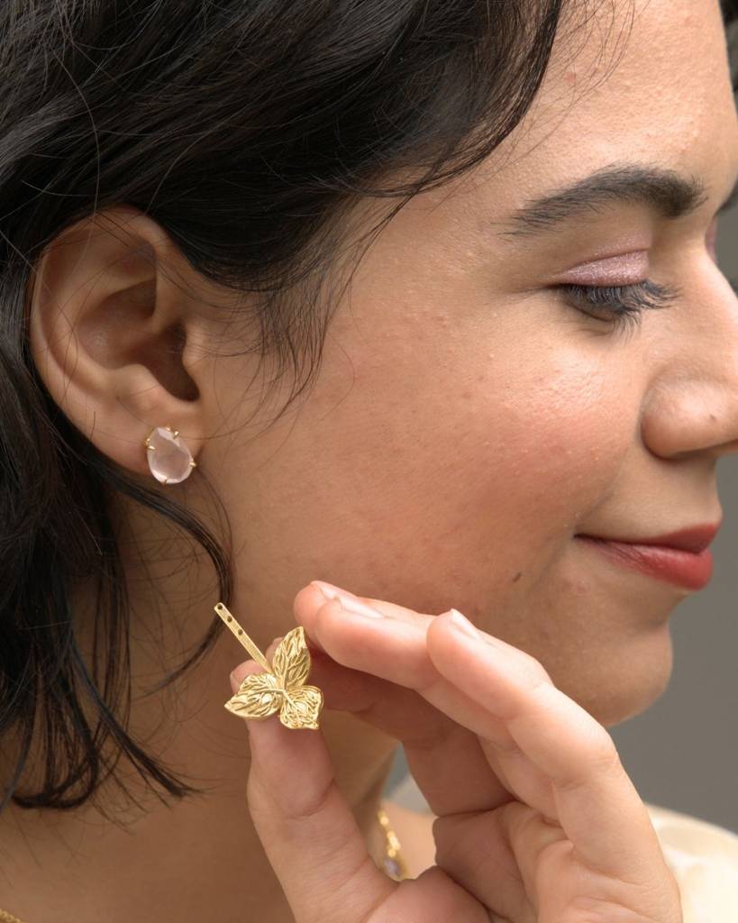 Aria 2 In 1 Stone And Flower Studs Rose Quartz : EBRQ2E