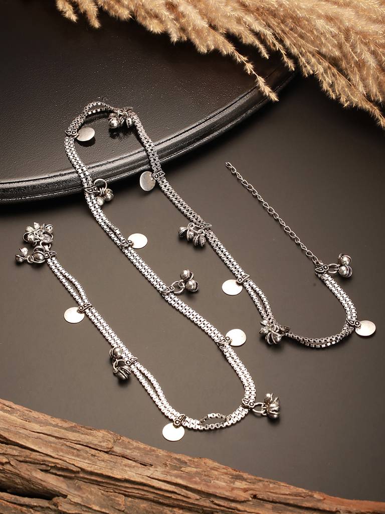 Oxidised Silver Toned Ghungroo Trendy Minimal Waistchain Hipbelt