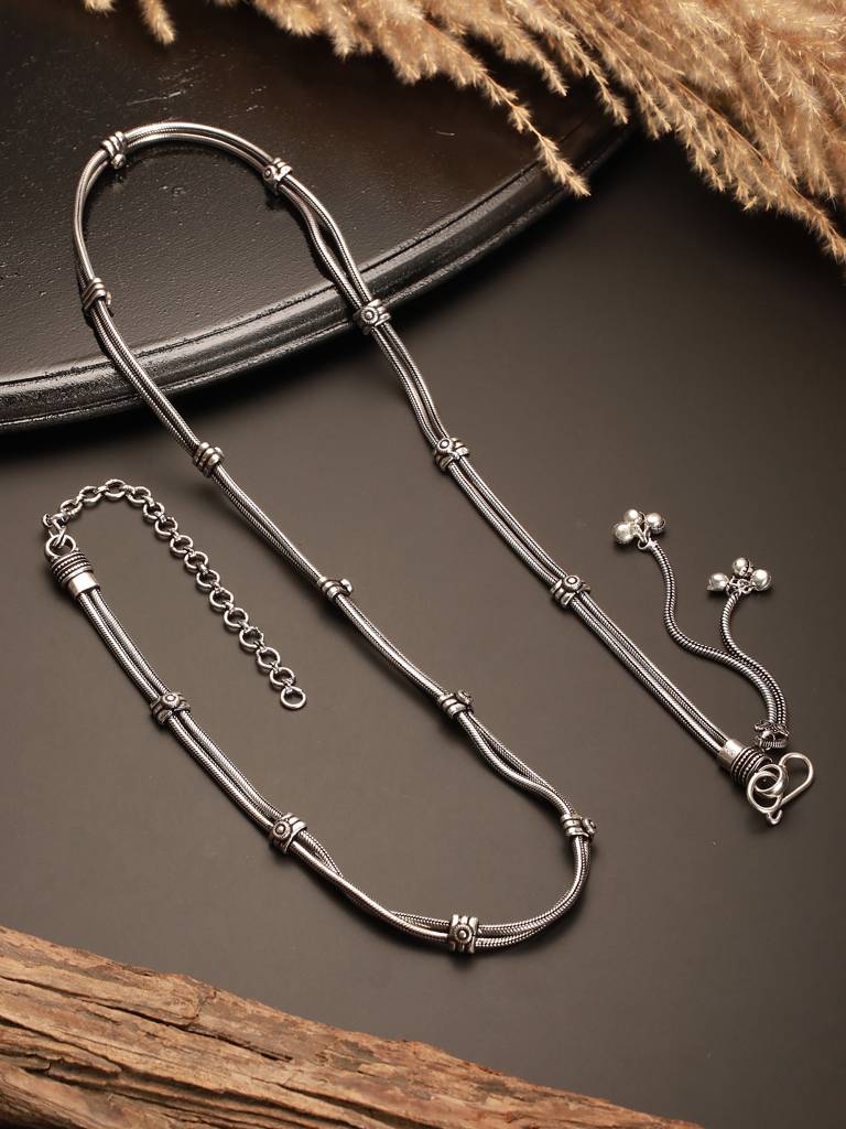 Oxidised Silver Toned   Trendy  Chain Minimal Waistchain Hipbelt Kamarbandh : SJKB2814