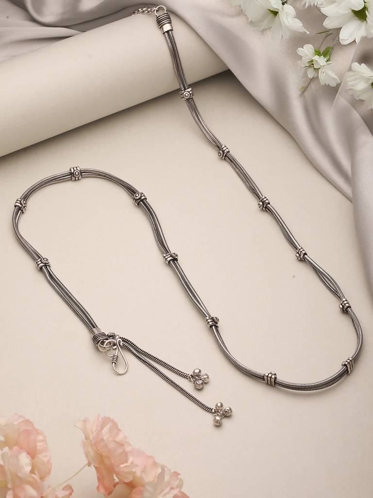 Oxidised Silver Toned   Trendy  Chain Minimal Waistchain Hipbelt Kamarbandh : SJKB2814