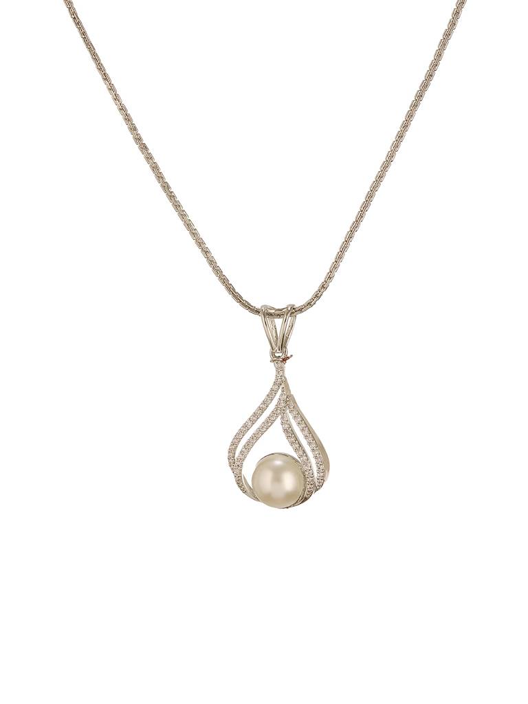 Silver Plated Ad & Pearl Beaded Minimal  Delicate  Pendant With Chain Jewellery Set : SJLK2818