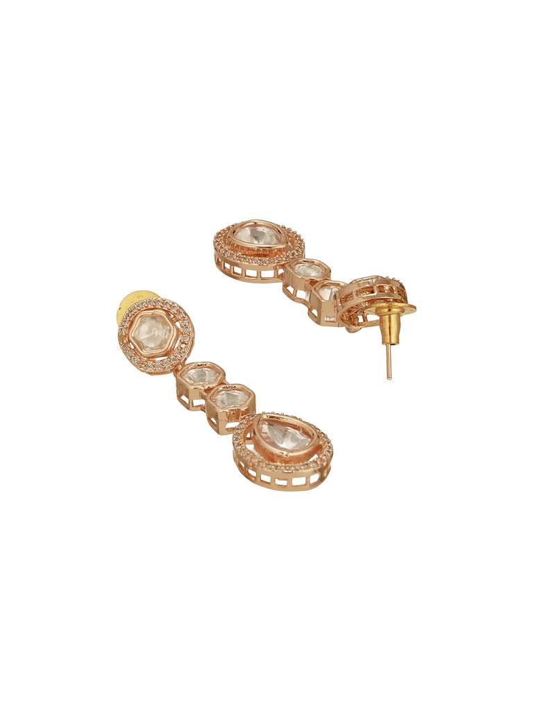 Gold Plated Polki Kundan Studded Minimal Solitaire Necklace Jewellery Set : SJNK2824