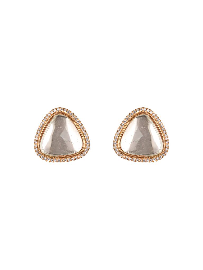 Gold Plated Uncut Mossanite Polki Statement Big Triangle  Studds Earrings : SJER2847