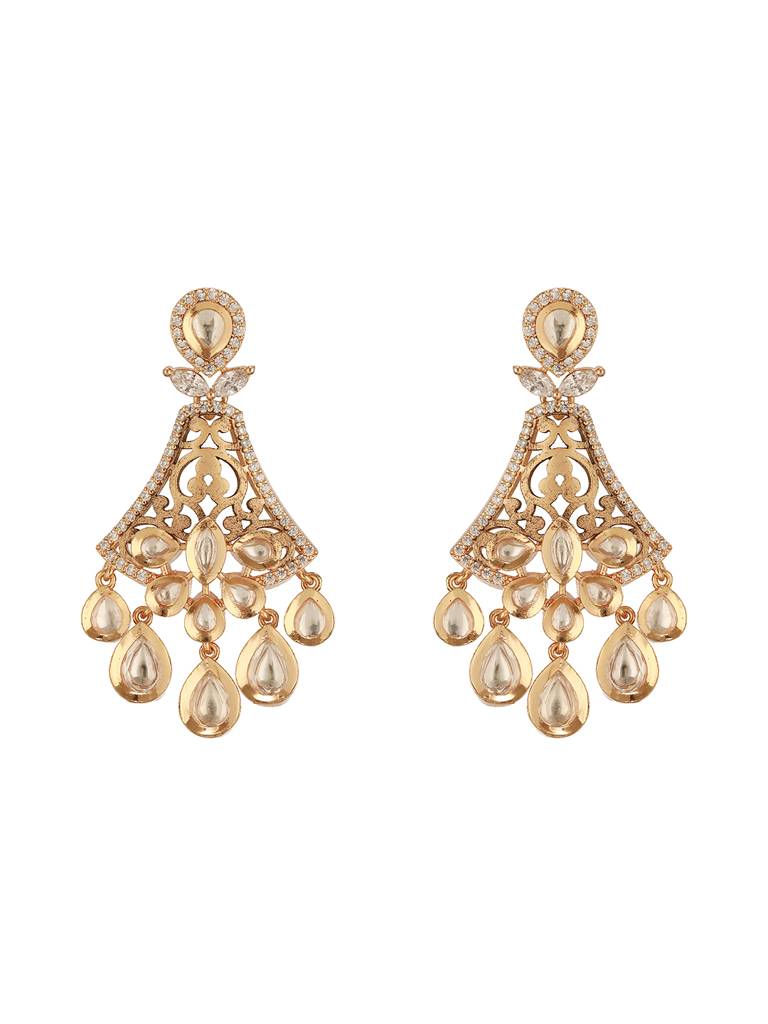 Gold Plated Kundan Polki Studded Designer Chandbali Statement Earrings : SJER2851