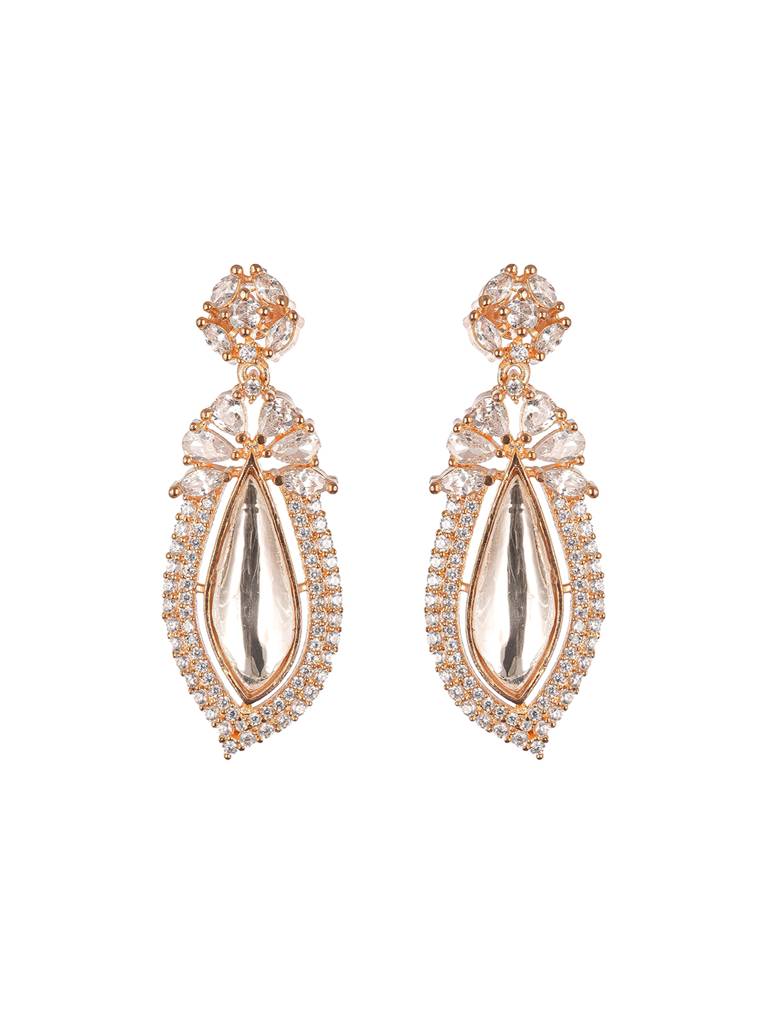 Gold Plated Uncut Polki Mossanite Dropdown Minimal Earrings : SJER2855