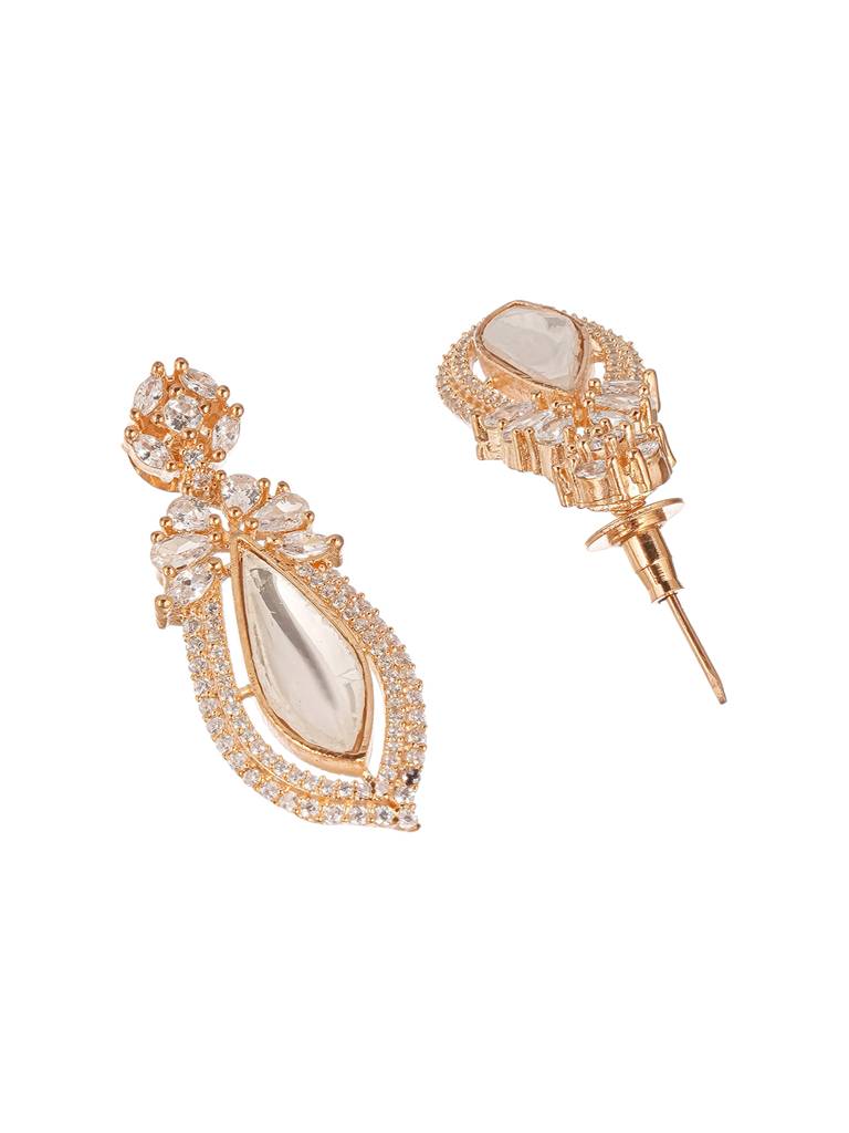 Gold Plated Uncut Polki Mossanite Dropdown Minimal Earrings : SJER2855