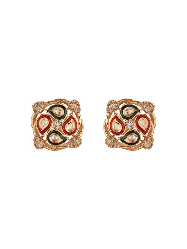 Gold Plated Uncut Mossanite Kundan Studded Mango Design Minimal  Studds Earrings : SJER2856