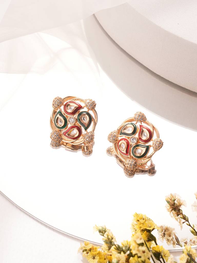 Eternz Certified Jewellery - Saraf RS Jewellery Gold Plated Uncut Mossanite Kundan Studded Mango Design Minimal Studds Earrings
