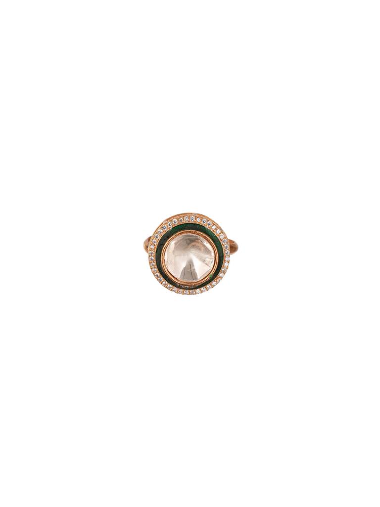 Gold Plated Incut Kundan Mossanite Studded Minimal Bridal Adjustable Handcrafted Finger Rings : SJRG2858