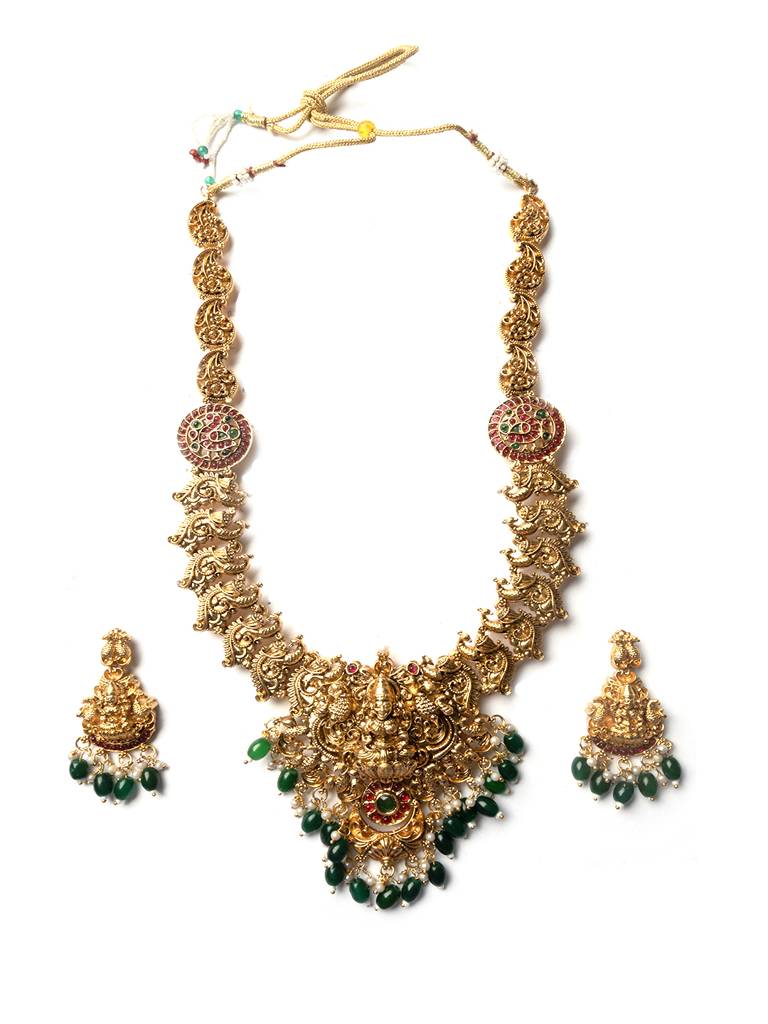 Exquisite Beads Temple Goddess Long Necklace Set : SATJS274Green
