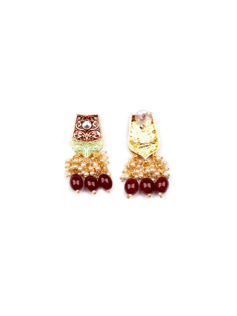Dual Colour Kundan Meenakari Necklace Set With Earrings And Maangtika : Kundan08Maroon
