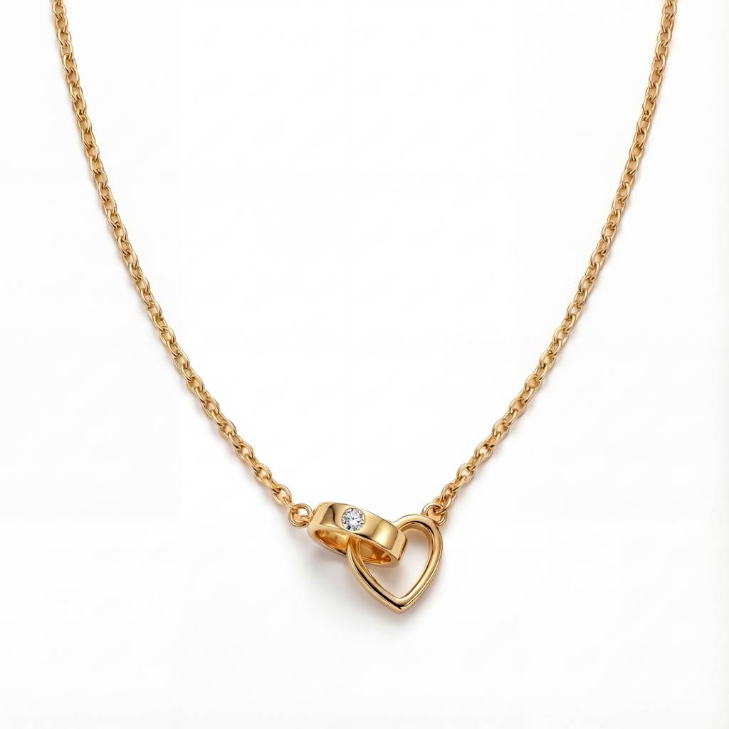 Korean Eternal Bond Interlocking Heart & Ring Necklace : YUFSNL228