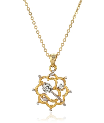 Estele Gold & Rhodium Plated White Austrian Crystal Spiritual Om Pendant With Chain For Girls & Women : 861PENDANT