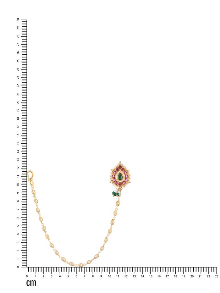 Green & White Gold-Plated Kundan Chained Nosepin With Chain : NTH-JS24-90025