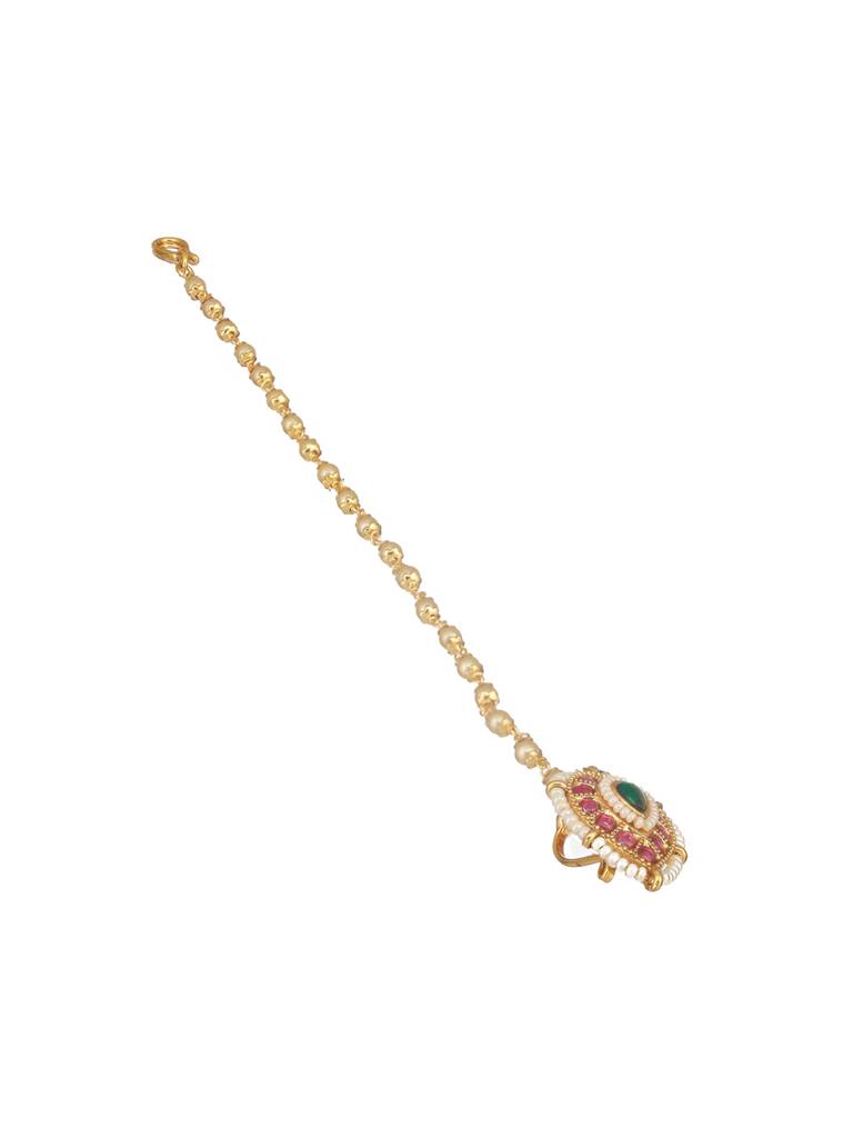 Green & White Gold-Plated Kundan Chained Nosepin With Chain : NTH-JS24-90025