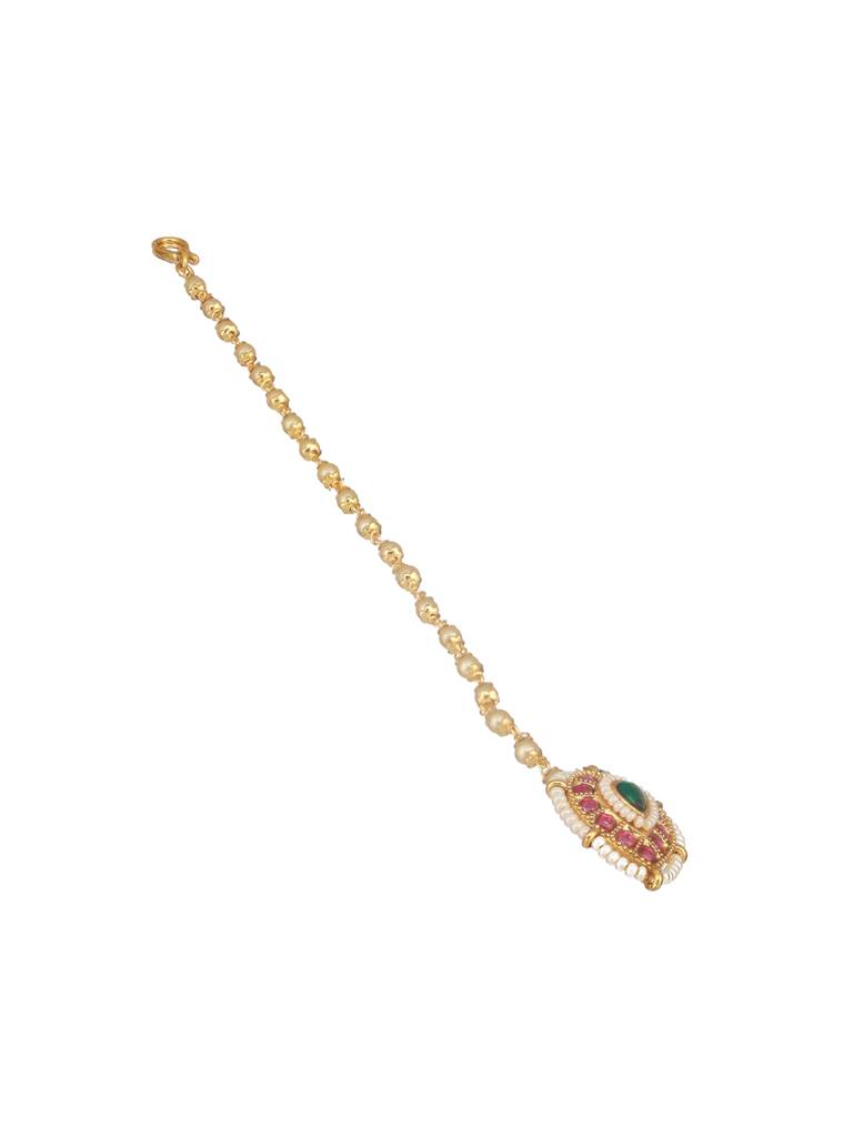 Green & White Gold-Plated Kundan Chained Nosepin With Chain : NTH-JS24-90025