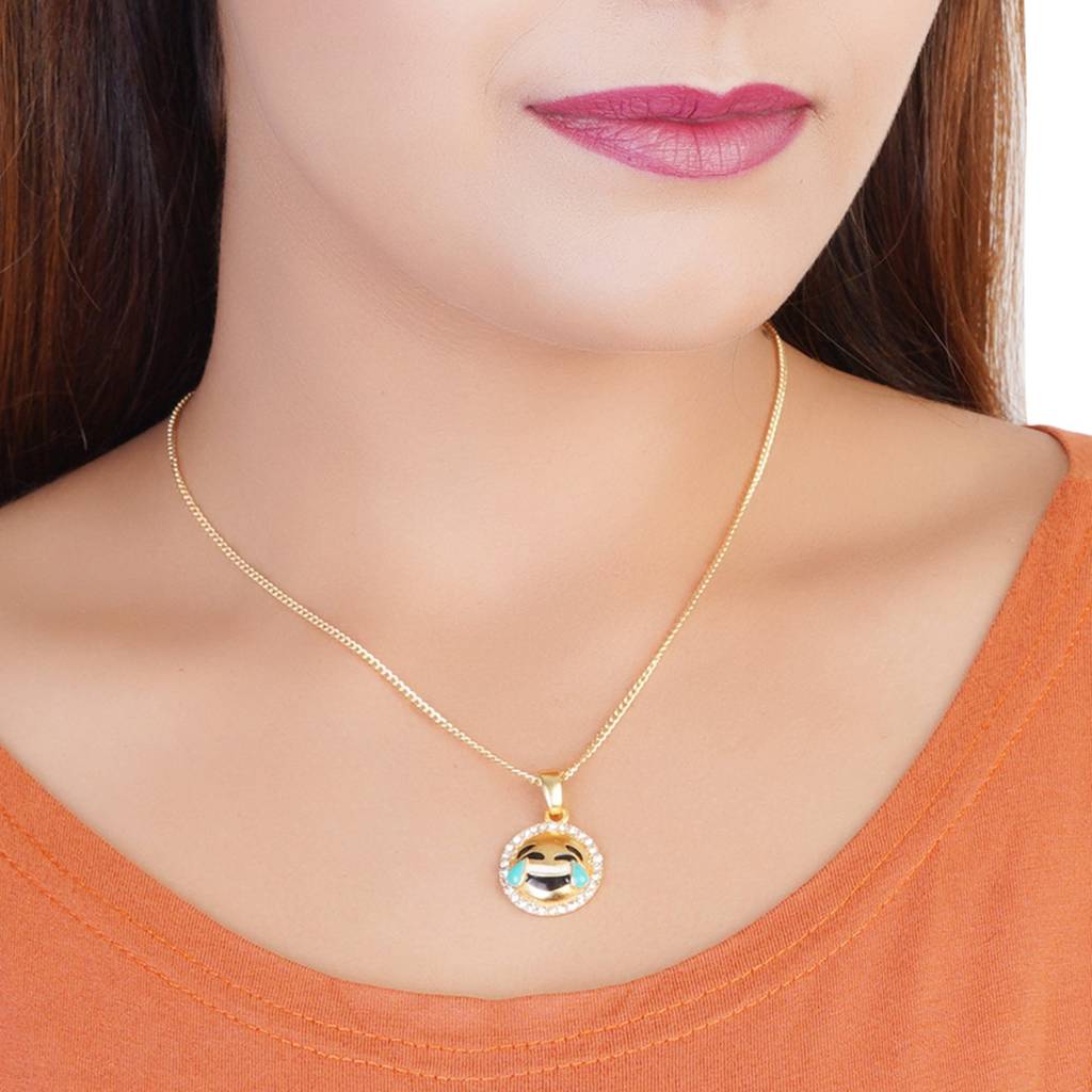 Estele Gold Plated Face With Tears Of Joy Emoji Designer Pendant For Women : 867-IGPENDANT