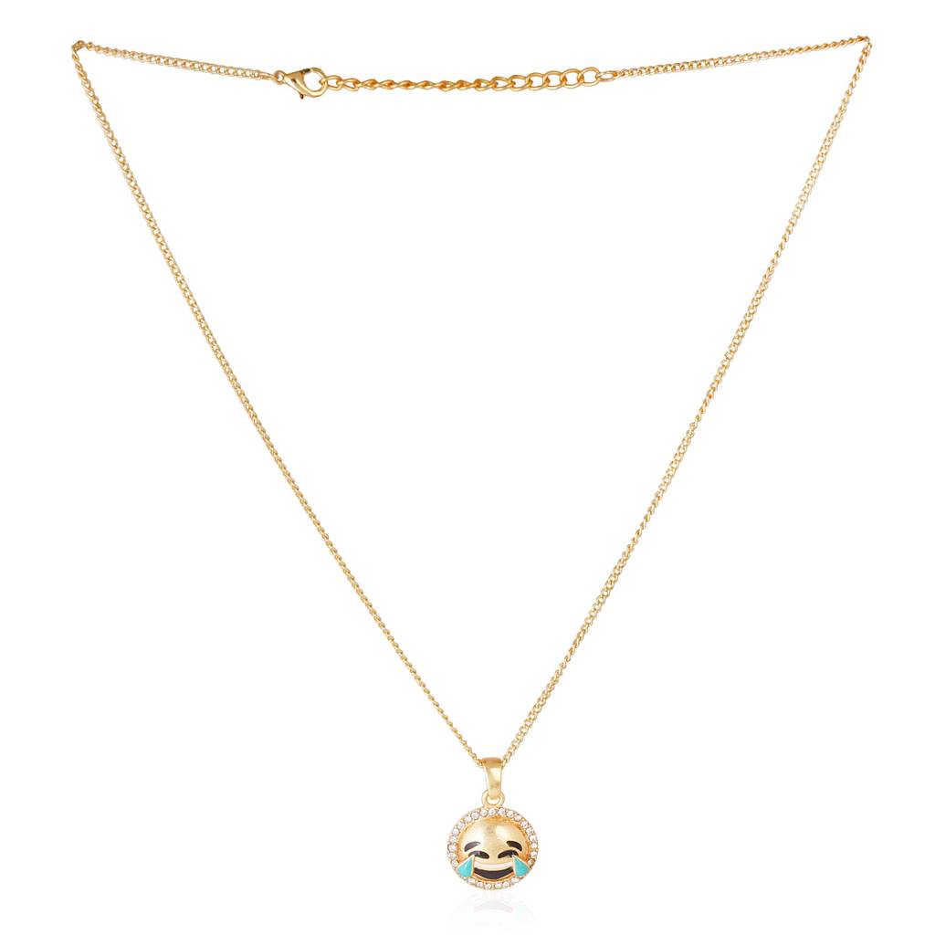 Estele Gold Plated Face With Tears Of Joy Emoji Designer Pendant For Women : 867-IGPENDANT