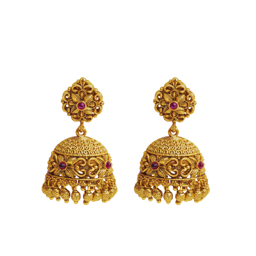 South Indian Temple Jewellery Antique Gold Bridal Jhumka Earrings : R-859