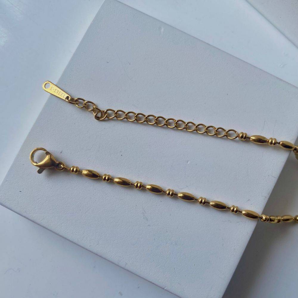 18Kt Gold Plated Beaded Ball Chain Necklace, Lydia : INLYDIA
