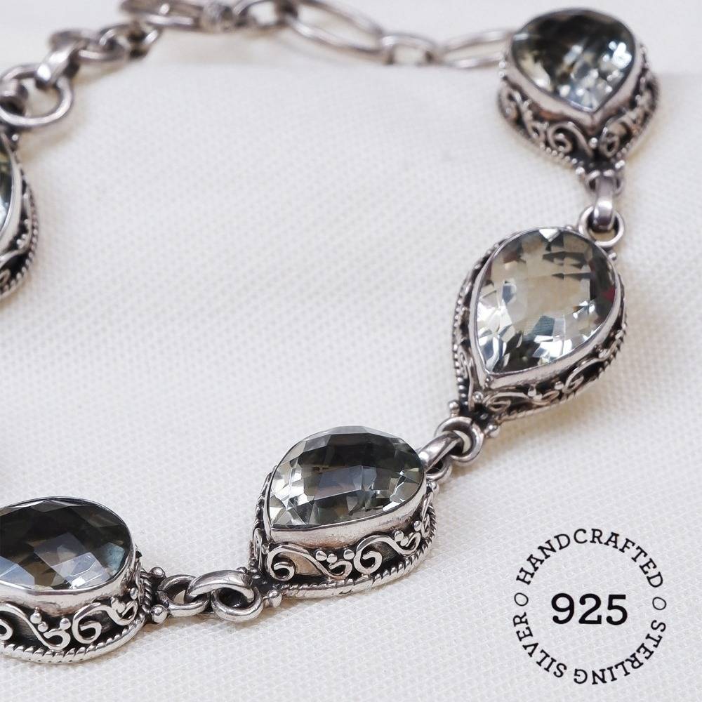 925 Sterling Silver Green Amethyst Gemstone Bracelet For Women & Girls : FU-1238
