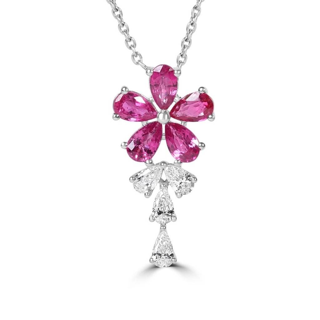 Ruby Five Petal Flower Necklace : SLET09