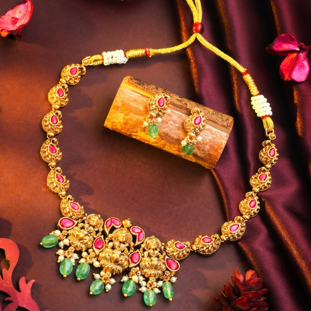 Anvika Necklace Set  – 1 Gram Gold Plated Temple Jewellery : T-34