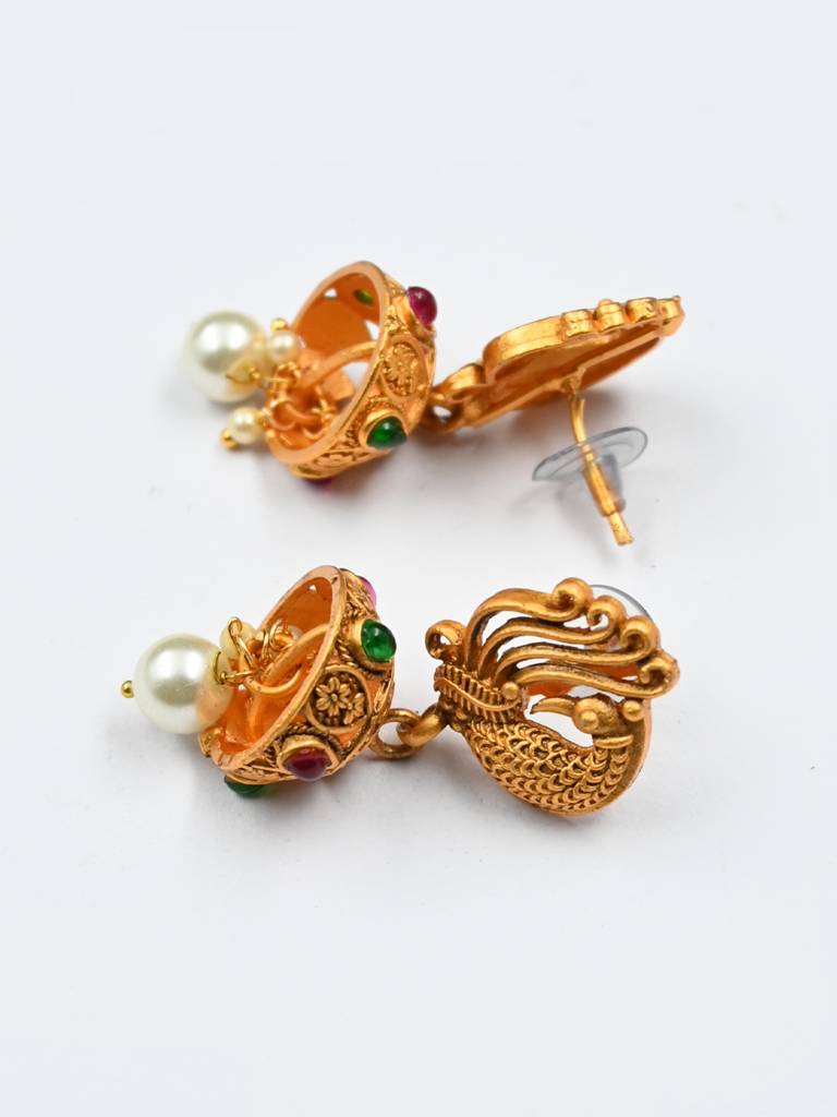 Gold Plated Peacock Necklace Set : SATJS525MULTI