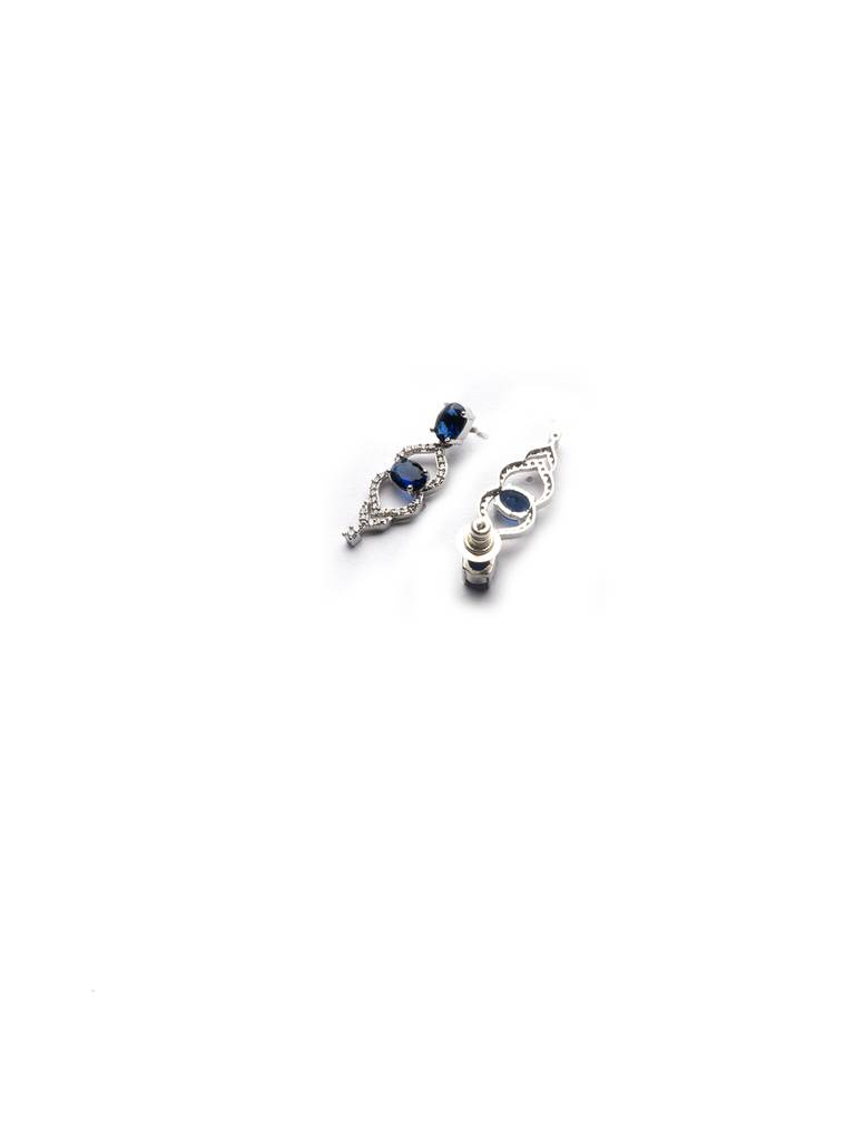 Silver-Plated Sleek Cut Work Cz Ad Necklace : AD126BLUE