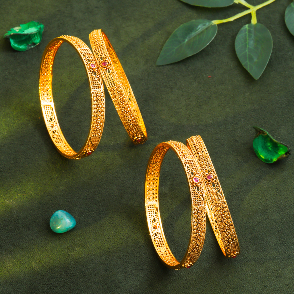 Celestial Laxmi Temple Bangles | Antique Gold Plated South Indian Jewellery : V-1828