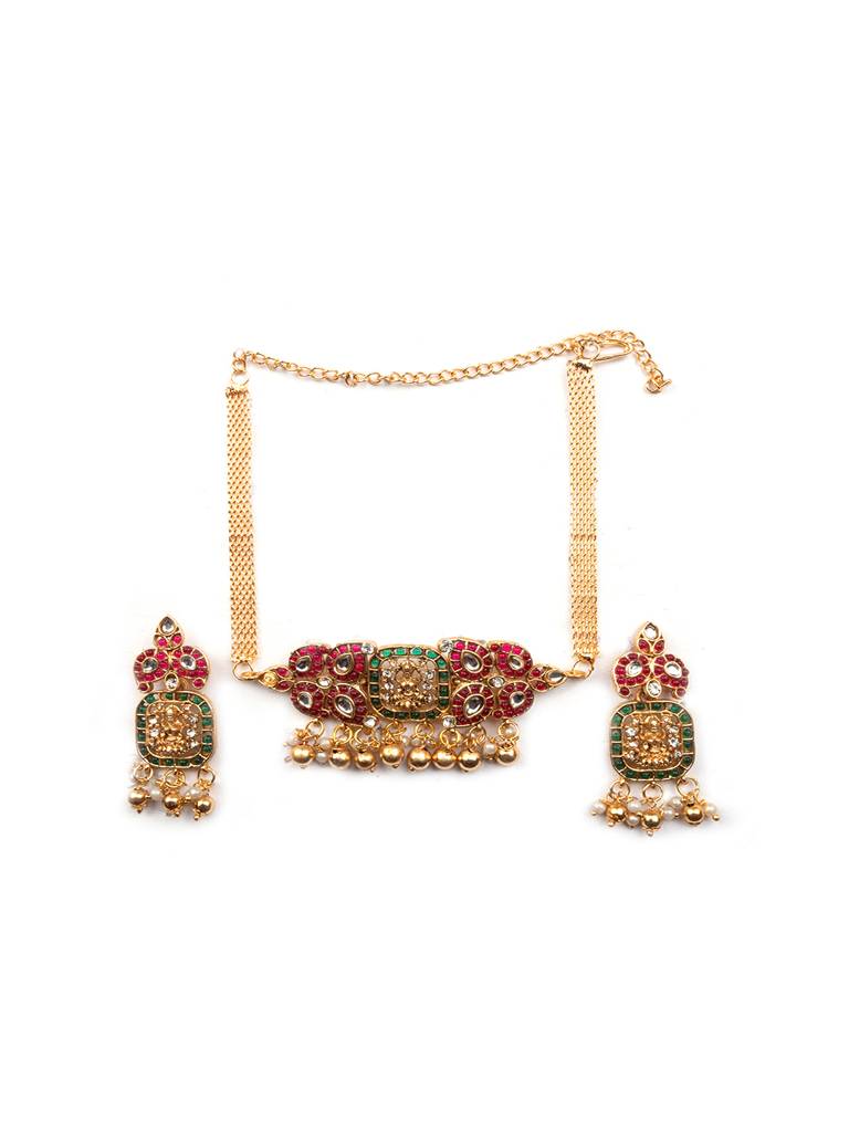 Traditional Kemp Stone Temple Necklace Set : SATJS325