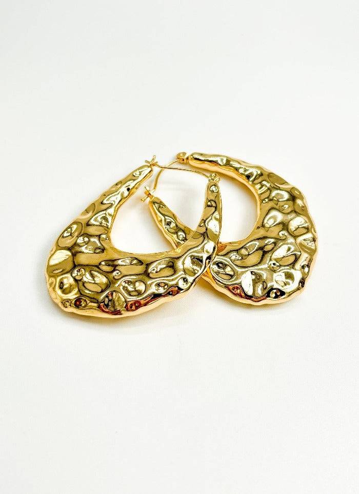 Beaten Gold Vintage Hoop Earrings : E0005