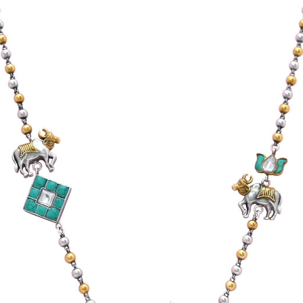 925 Pure Antique Silver Multicolor Necklace | Stones-Studded Necklace : NL1034