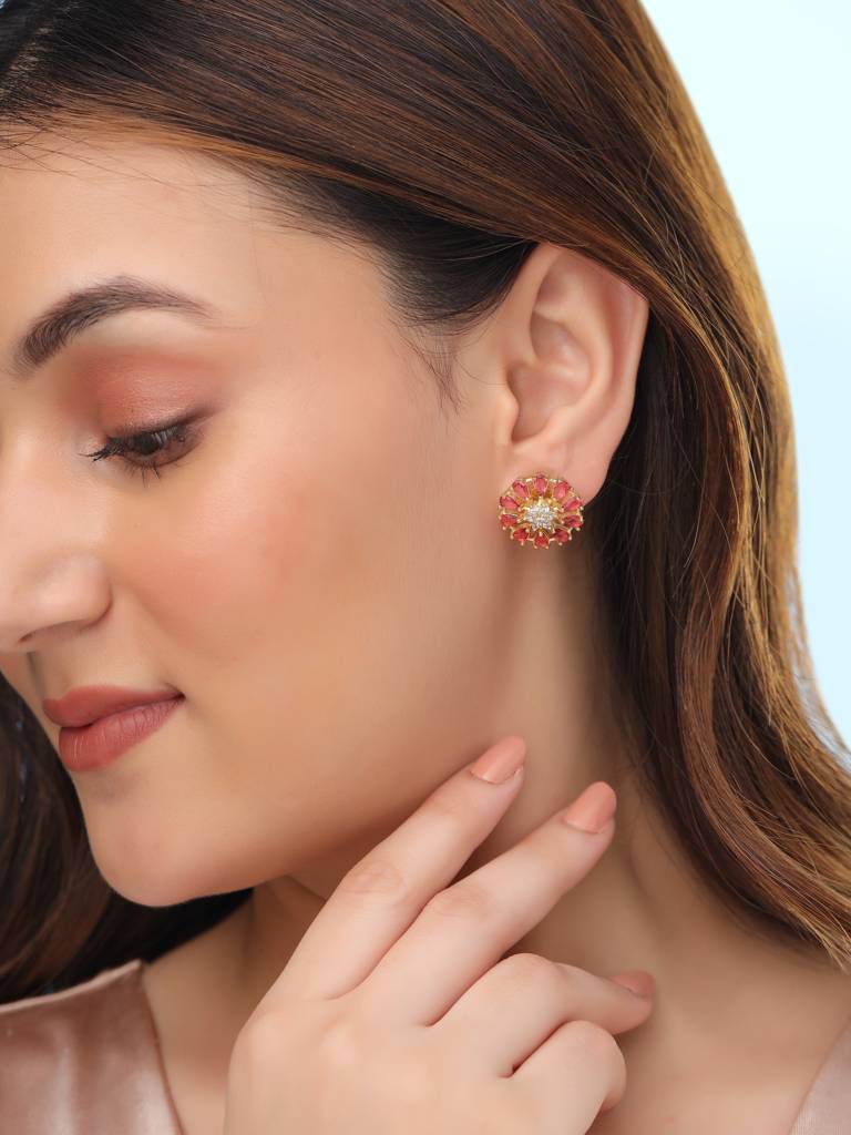 Gold Plated Ad Studded Floral Studs : ABDE12