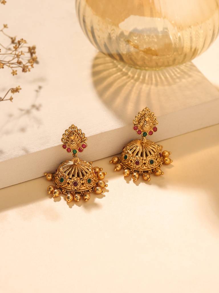 Gold Plated Antique Finish Jhumkas : ABPKE104